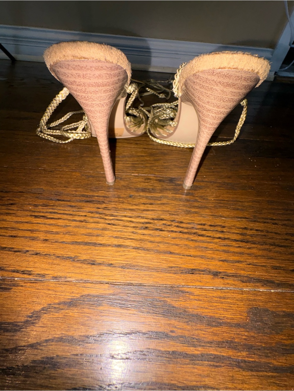 Delicious Metallic Gold Braided Lace-Up Heels - Picture 4 of 6